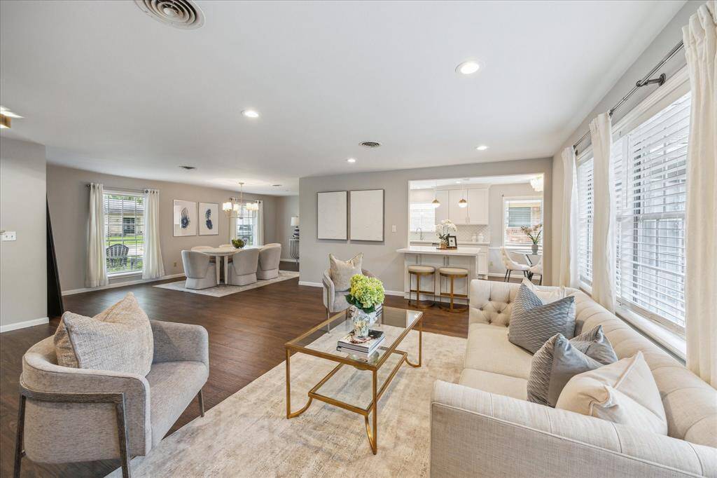 Living room is open to the kitchen and dining room.