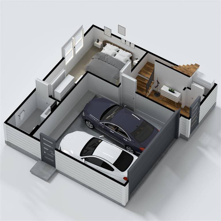 1st Floor rendering - Bedroom & full bath