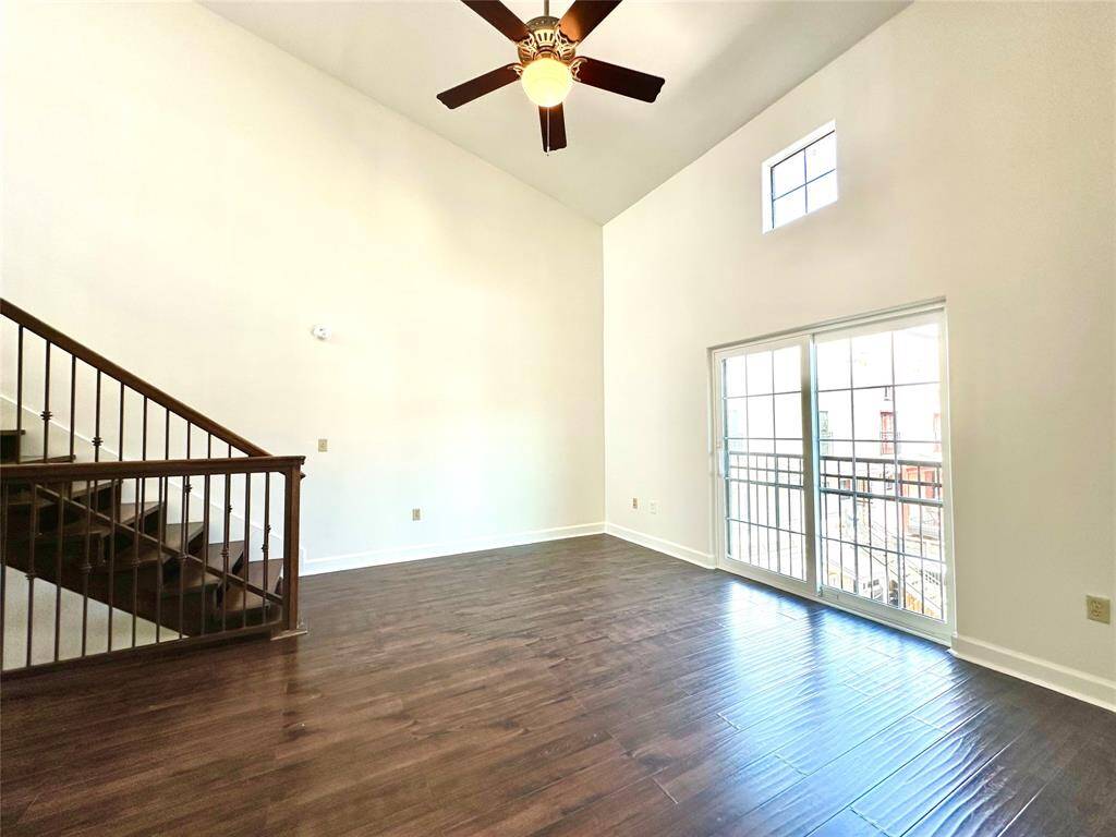 Primary bedroom is extra-large with high ceiling and lots of natural light.