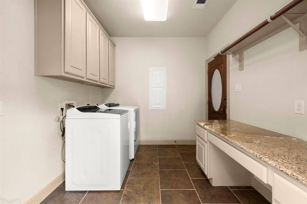 laundry room located off the kitchen with access to the backyard