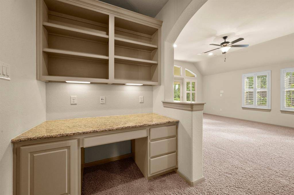 Built in desk right outside the gameroom
