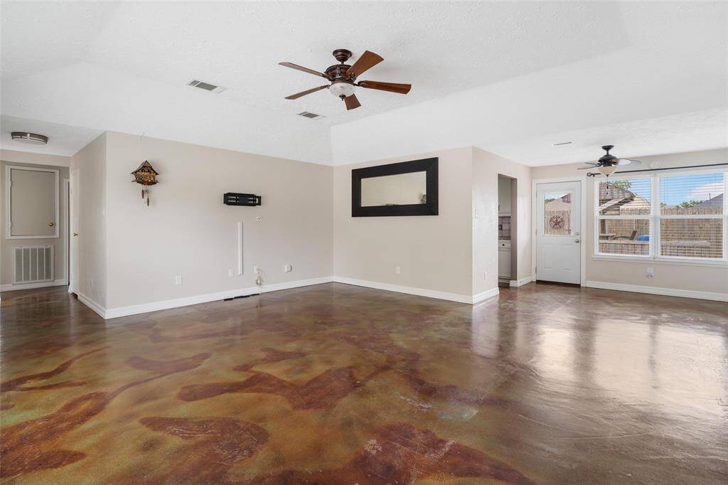Concrete floors in the dining room space