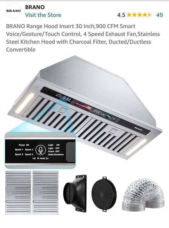 Smart Voice/Gesture/touch control, 4 speed Exhaust fan