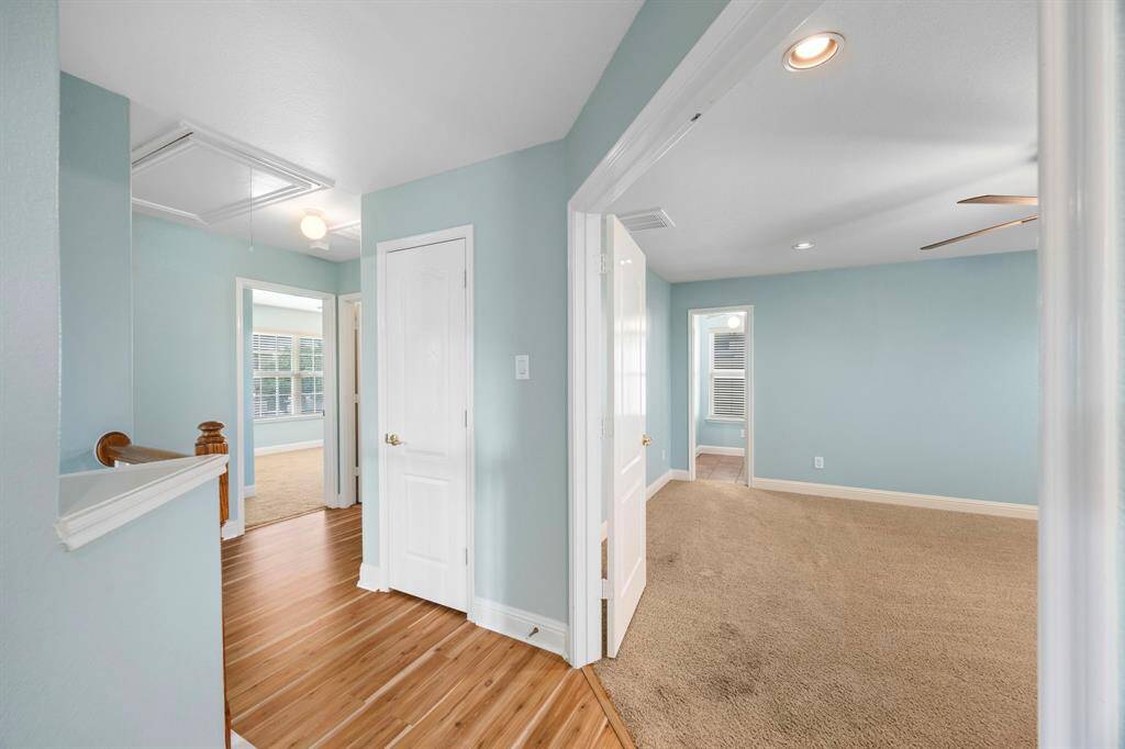 2nd floor hallway leading to the bedrooms. Primary suite features double door entry.