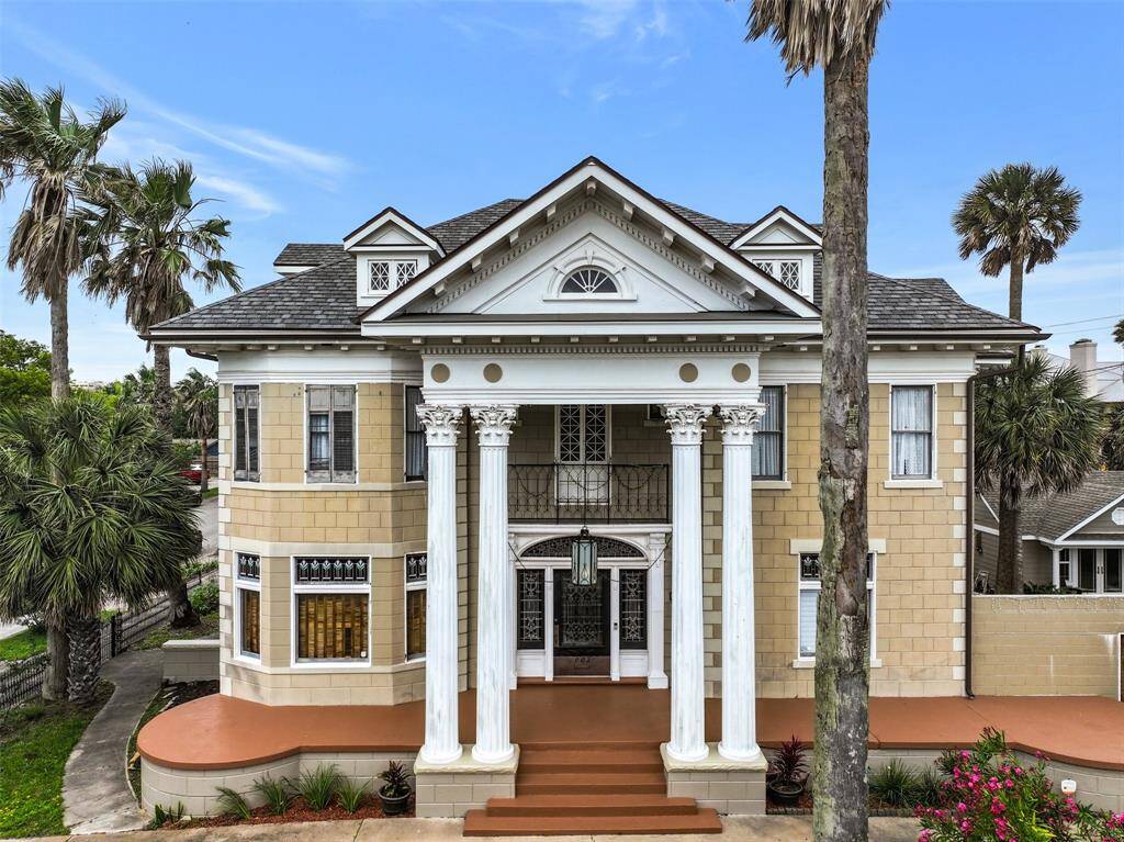 Located on a Quiet Corner Lot at 16th and Sealy, in the Heart of Galveston's Historic District with Prestigeous Homes All Around! This Home has Broadway Convenience without the Traffic or Noise! The Grand Entrance with Corinthian Columns and Pediment is So Stately!