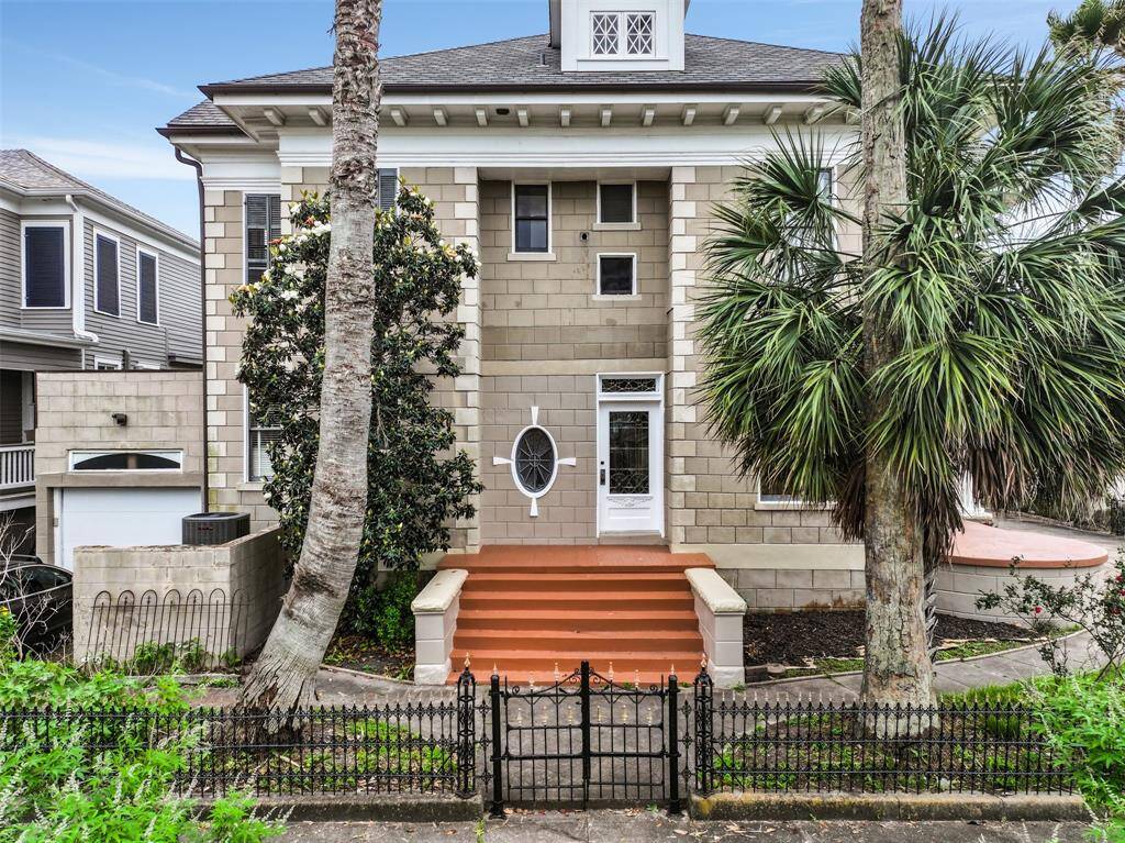 This Photo Depicts the Side Entrance on Sealy Street with Leaded Glass Door and a Plethora of Architectural Features!