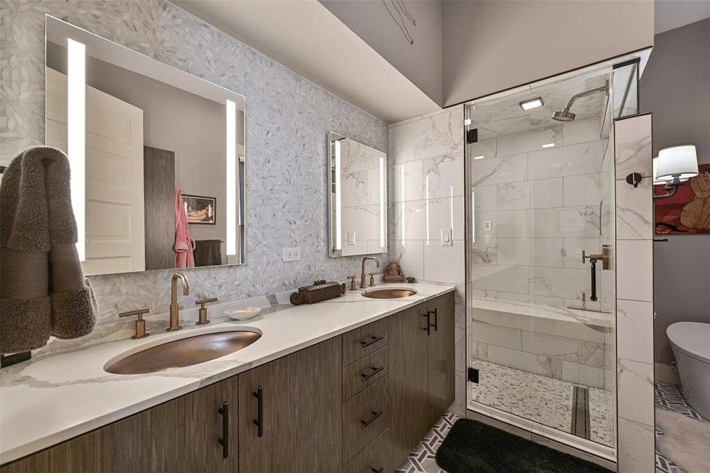 Note the Custom Designed High-End Hardware and Plumbing Finishes, Double Sinks, Fabulous Toilets Throughout the Home, and a Shower Large Enough for a Party!