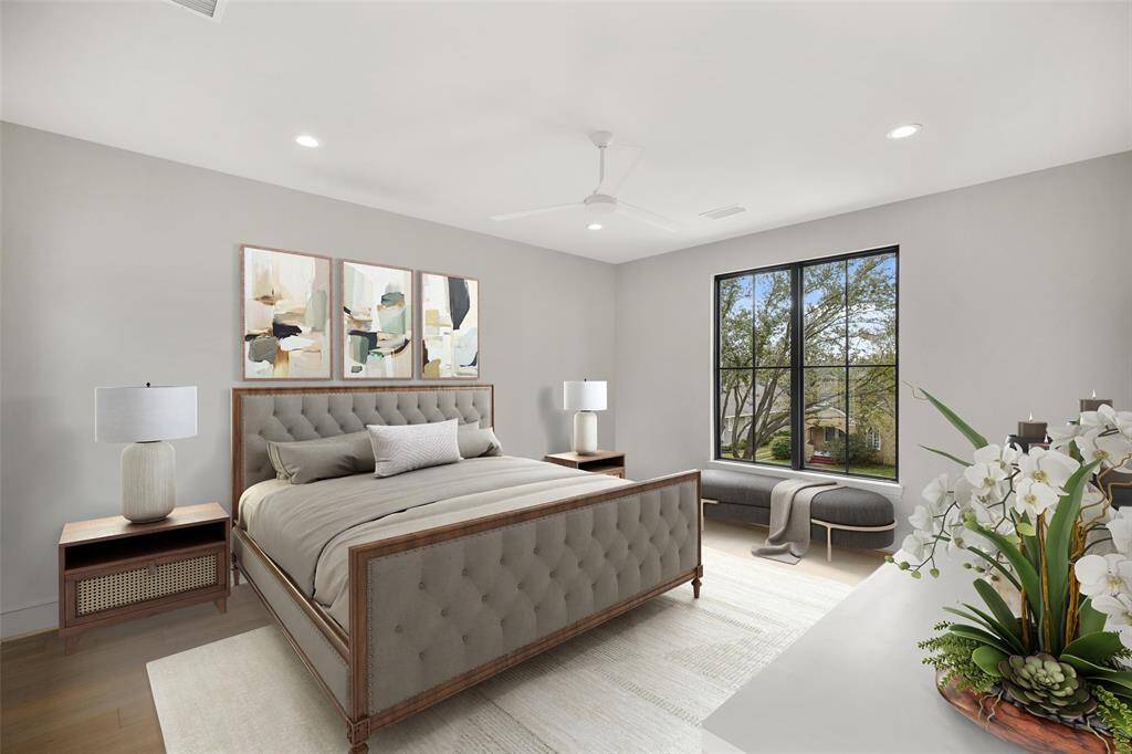 Virtually staged with a king sized bed and night stands!