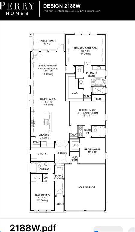 Perry Homes 2188W floor plan. Now Plan your living here with Brand New Construction Home.