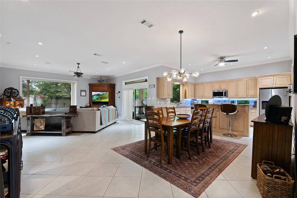 Open Floor Plan, Living/Dining/Kitchen, Notice the Custom Lighting/Canned Lights and Tile Floor Throughout these areas