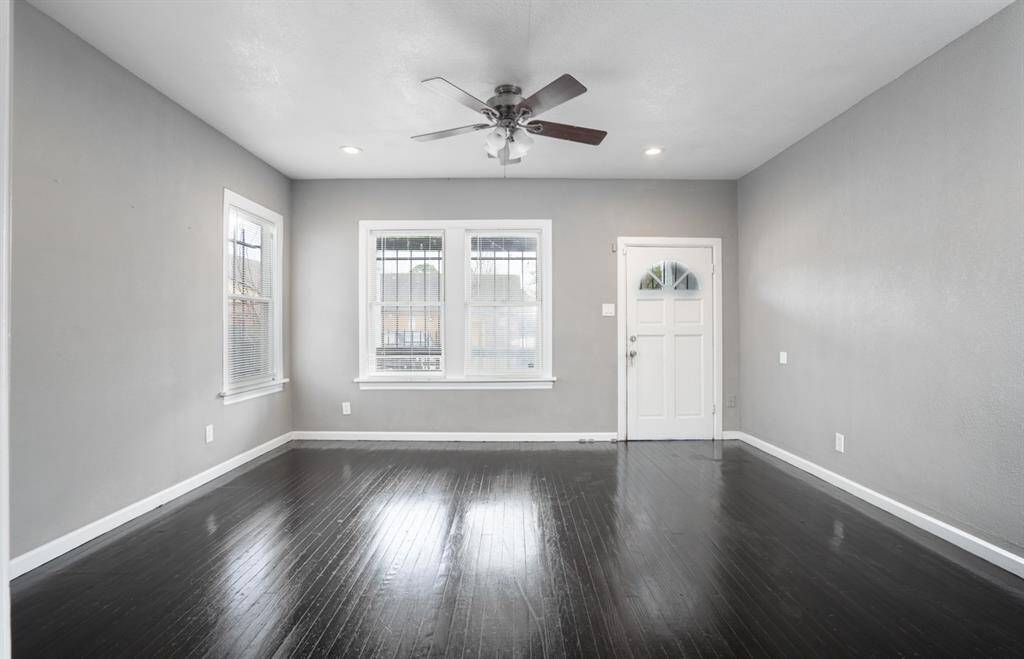living room view to front porch.