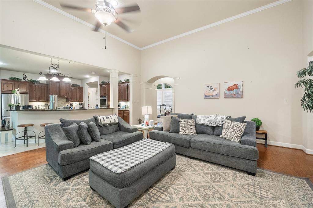 This lovely family room is a great space to gather and visit with your friends and family or enjoy a quiet, peaceful evening at home with your favorite person.