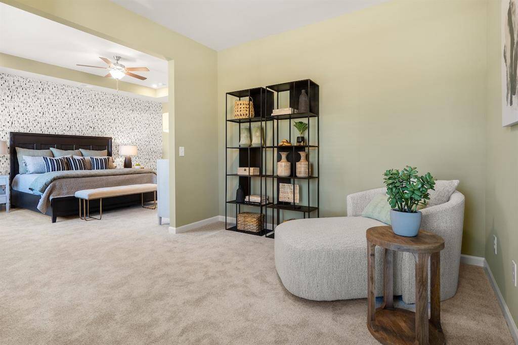 The James- Sitting Room in Primary Bedroom. Home under construction. Sample floor plan photo used for illustrative purposes only. Upgrades, selections options, windows and colors may vary.