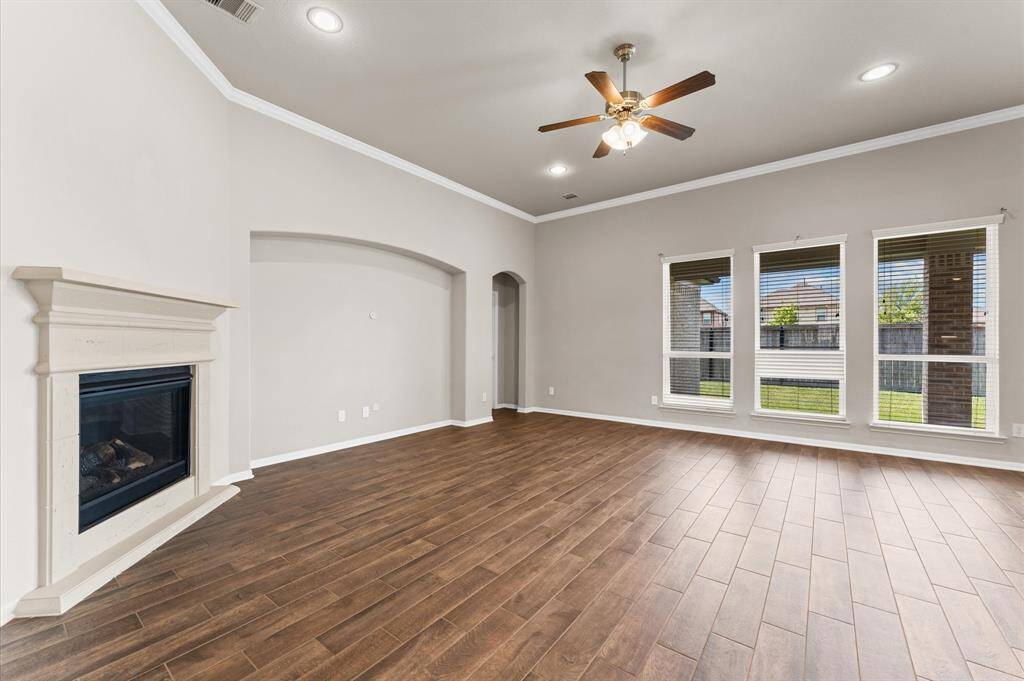 Living room with a cozy fireplace