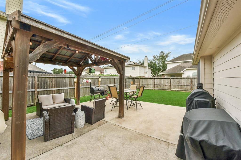 Roomy backyard with covered patio