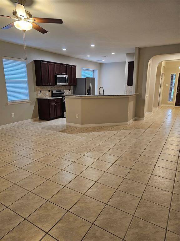 View of the kitchen from the living space.
