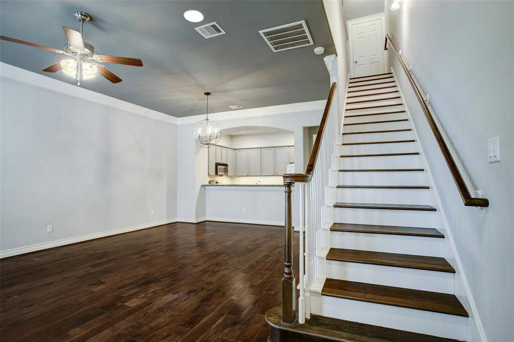 1st floor living.  Engineered wood flooring, high ceilings, open floorplan.