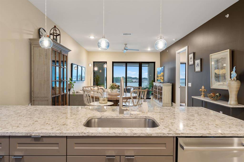 Kitchen to dining to living area.