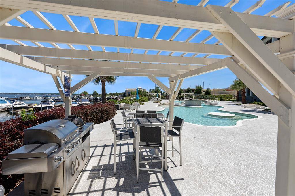 Cooking area looking east toward large resort like pool.