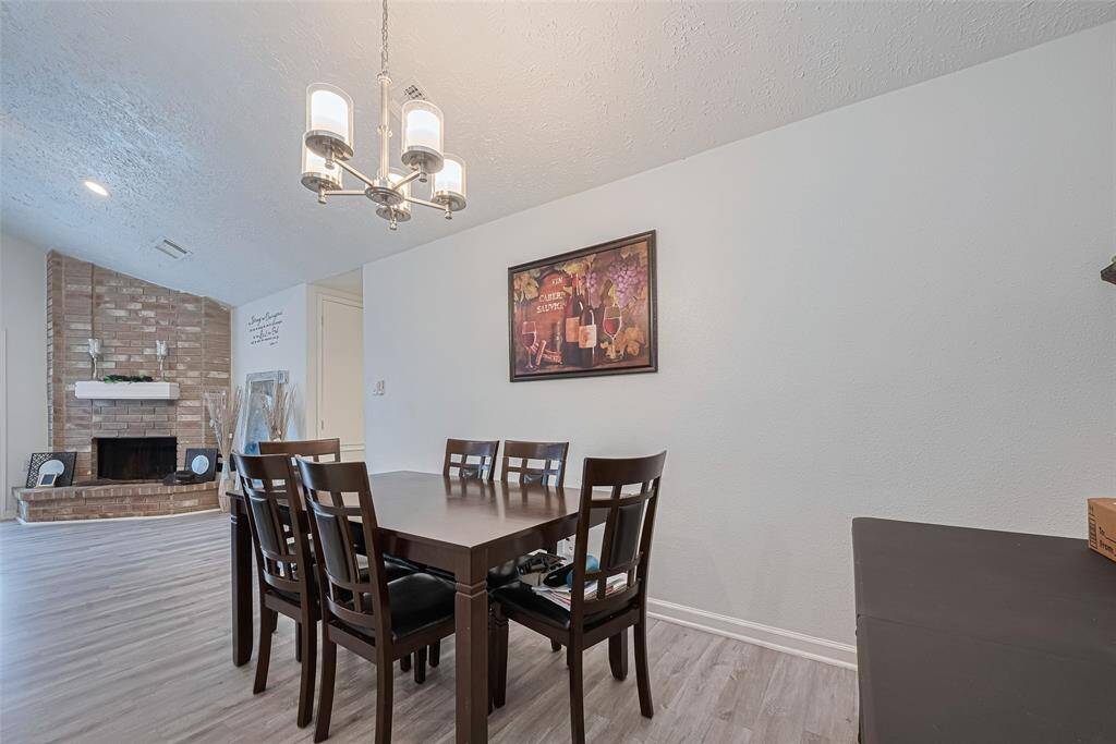 View toward fireplace from dining