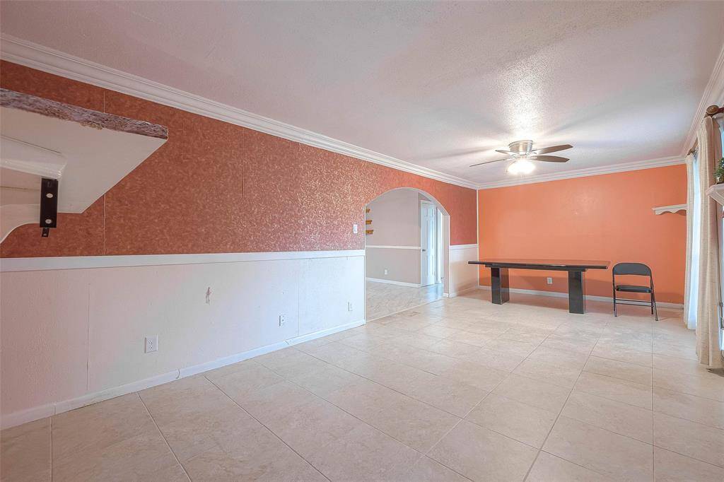 Combined dining and living room area.
