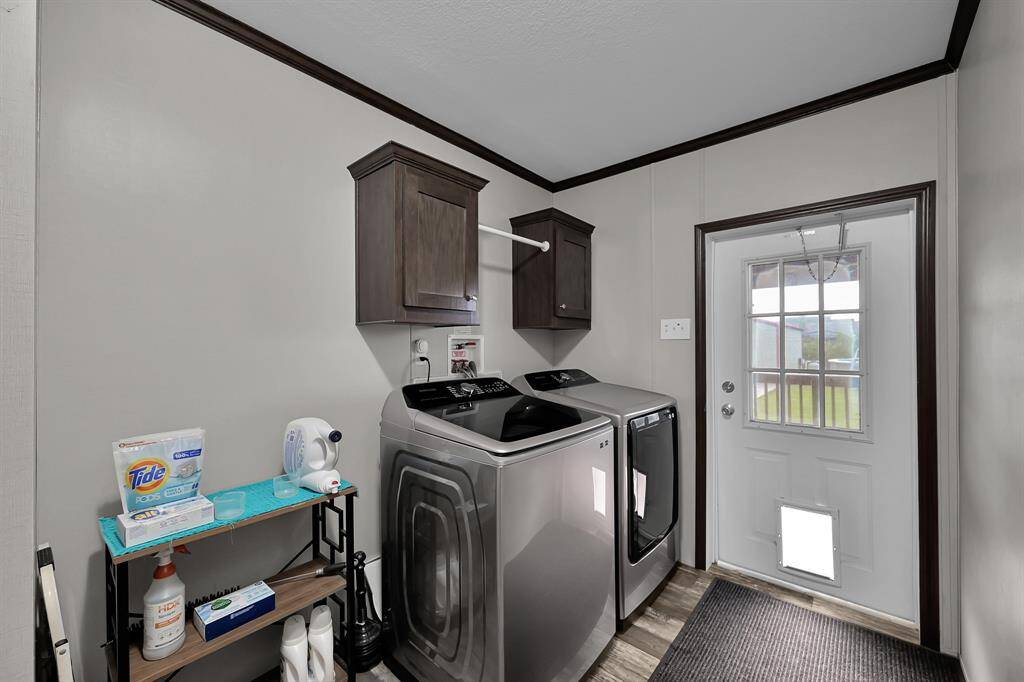 The laundry room has access to the backyard, making it double as a great mud space.