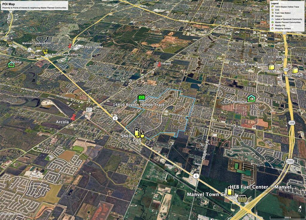 Discover the Lakes of Savannah community, highlighted in blue, offering easy highway access and proximity to nearby master-planned communities and shopping centers.