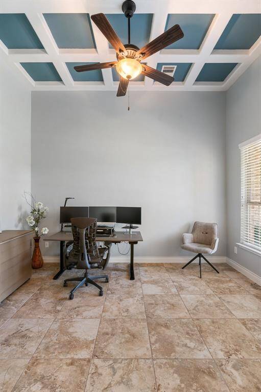 Office with the beautiful coffered ceiling.