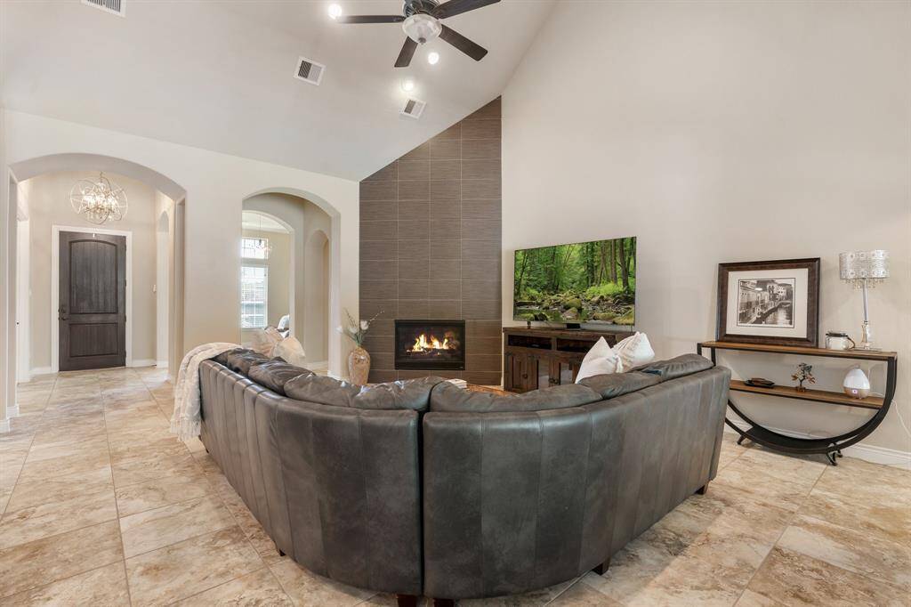 Family room is spacious and beautifully situated.