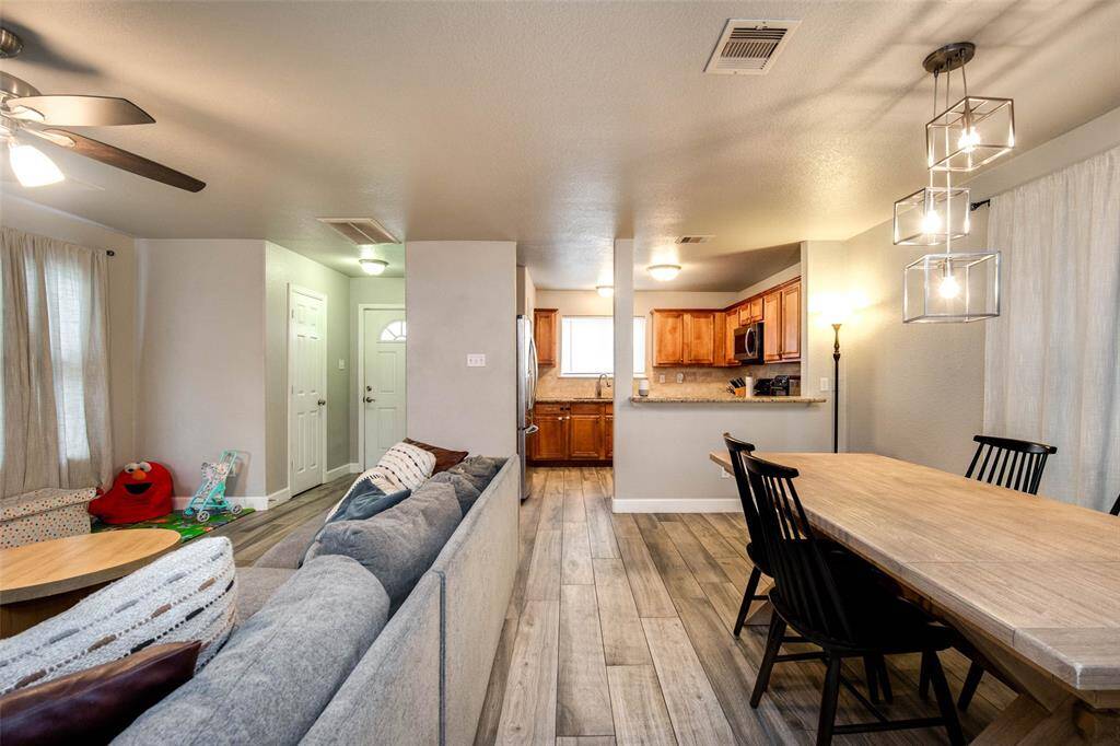 View into the kitchen from the dining room