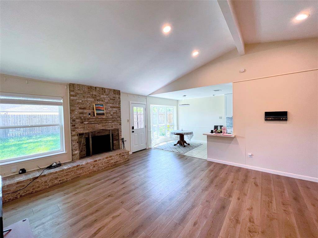 Big living room with a fireplace