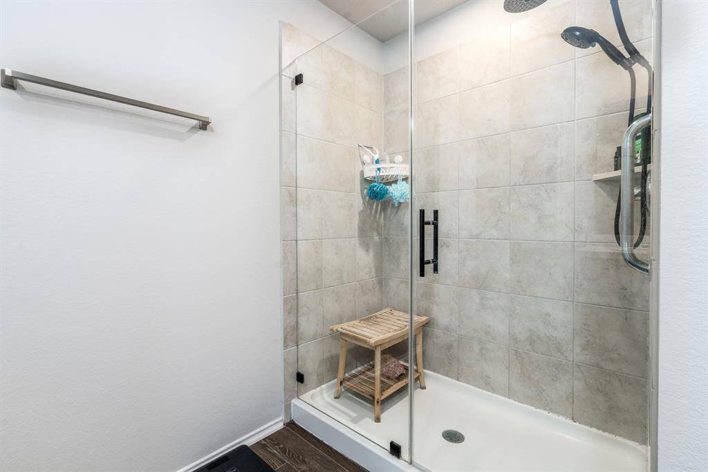 Primary bath has an oversized shower.