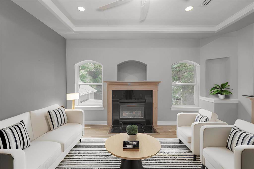 Virtually staged Living room woodfloor throughout 1st and 2nd floor
