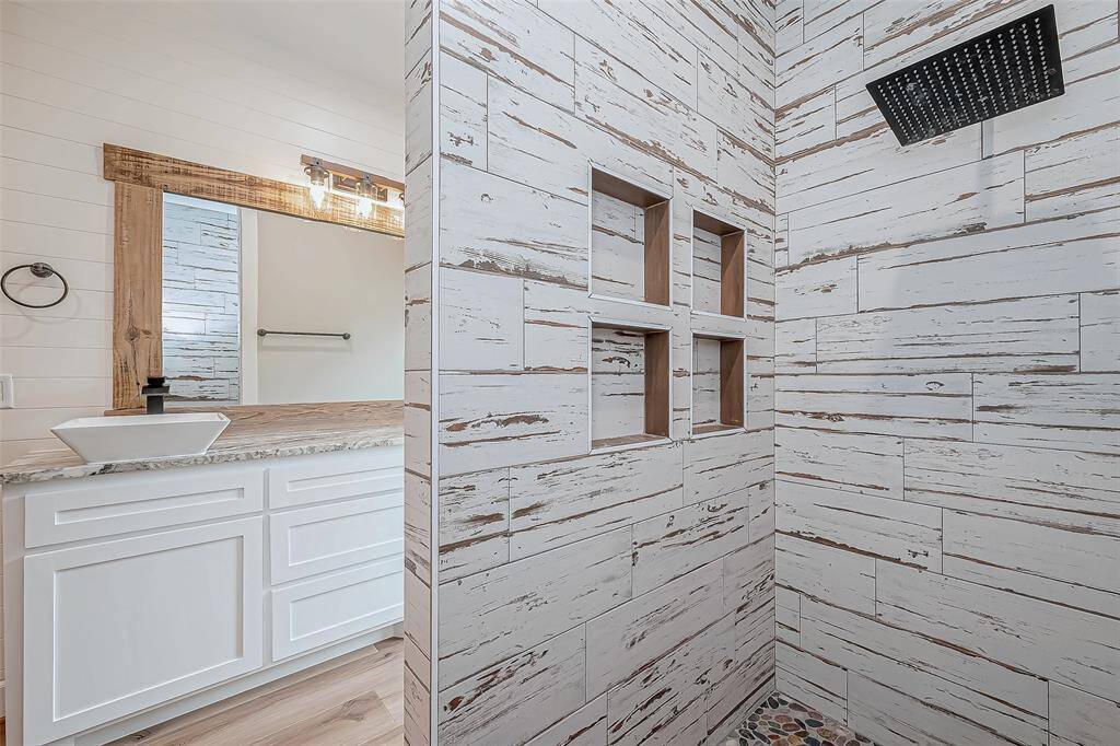 Spacious walk-in shower.