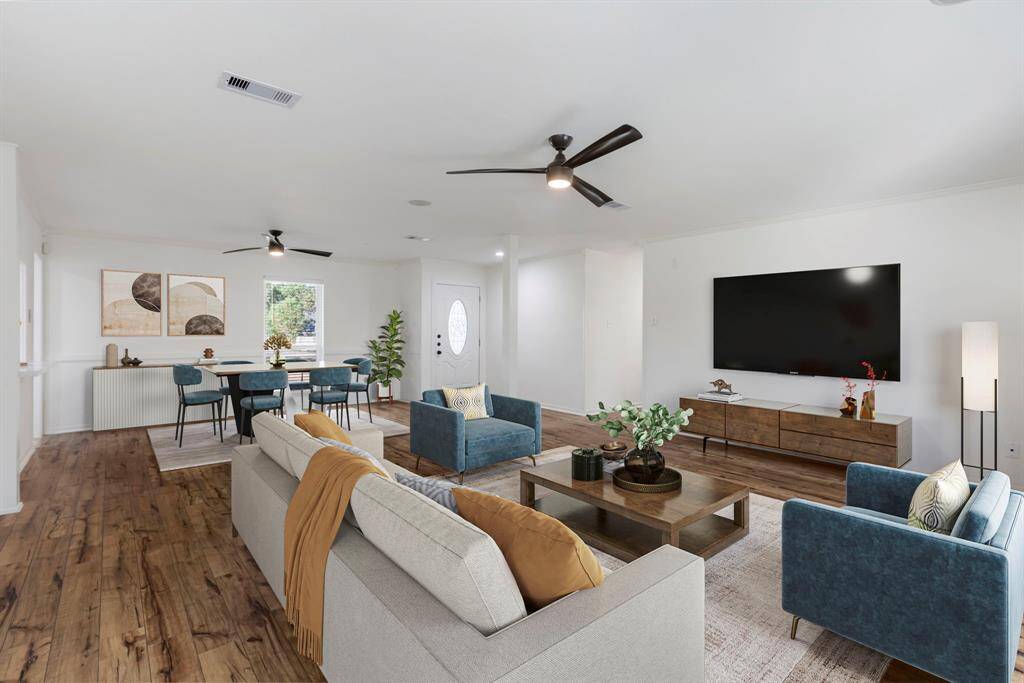Digitally staged living & dining areas