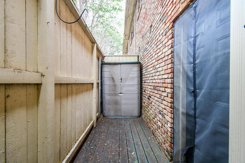 Shed provided for storage on the back patio