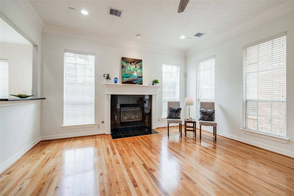 Large first floor Living Room with hardwood floors & gas fire