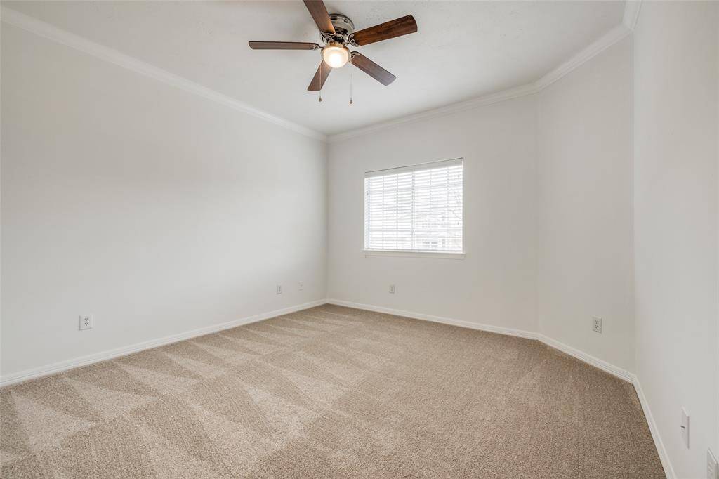Bedroom 2 with new carpet, ceiling fan &  2 in blinds