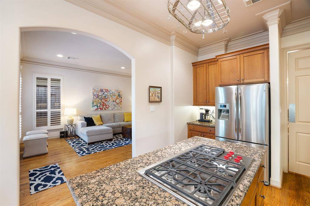 The gas log fireplace is one of many fabulous features of this turn-key residence for lease.