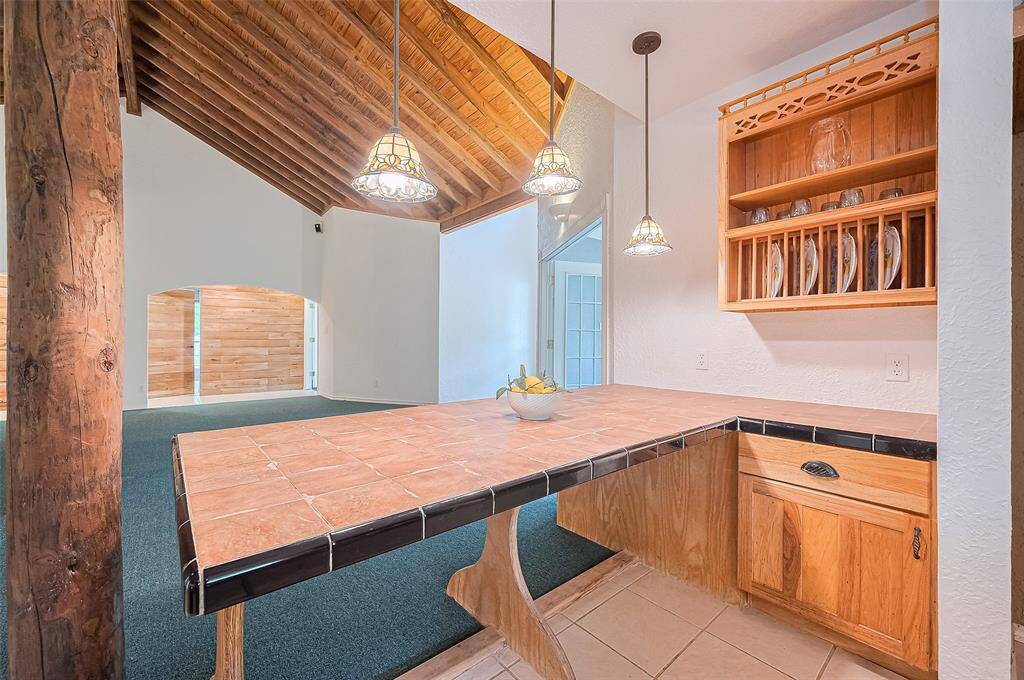 The kitchen boasts a design influenced by the Mediterranean aesthetic.