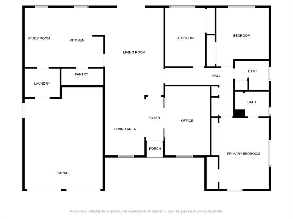 Floor plan with attached garage. Home office, huge kitchen with room for a breakfast table. Big pantry and indoor laundry room! Extra closets in hallway.
