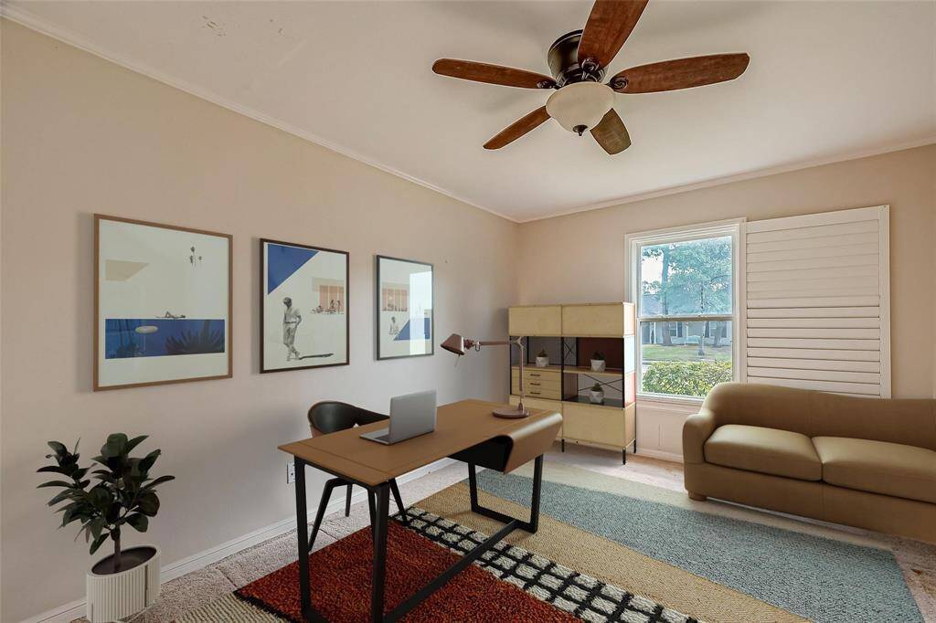 Welcome to Bedroom 4,reimagined as the ultimate homeoffice! Step into bright, Inspiringspace designed for productivityand creativity. With ample roomfor a large desk, cozy seating,making working from home adream.