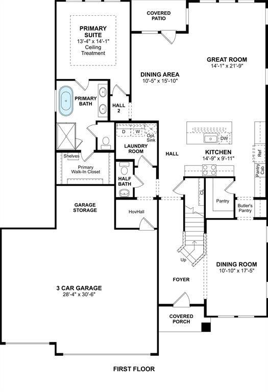 The El Paso floor plan by K. Hovnanian Homes. 1st Floor shown. *Prices, plans, dimensions, features, specifications, materials, and availability of homes or communities are subject to change without notice or obligation.