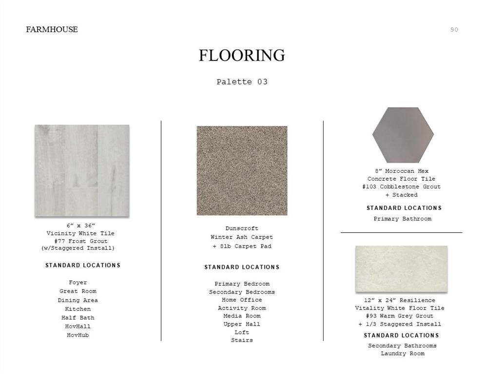 Farmhouse Look Palette 3: Flooring Selection Sheet (*Artist rendering used for illustration purposes only.)
