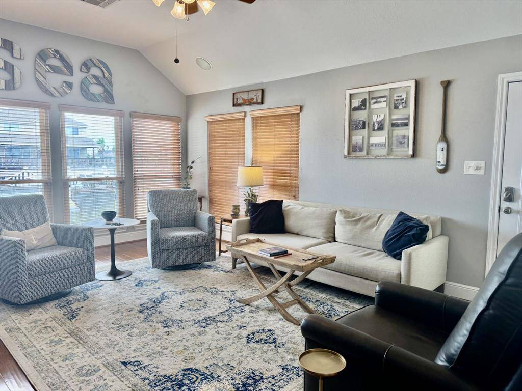 family room with high ceilings