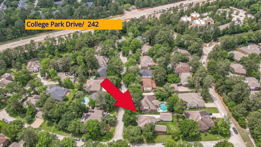Another aerial view showcasing prime location of this neighborhood. This area is marked with “College Park Drive/242” indicating nearby access to major roads.