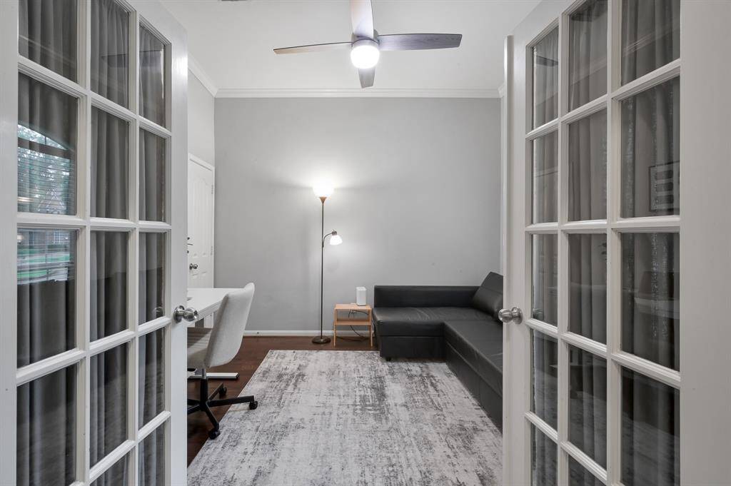 The downstairs office/flex room off the entry with closet can serve multiple needs.