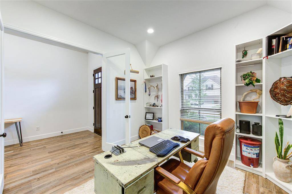 Double French doors open to the office.