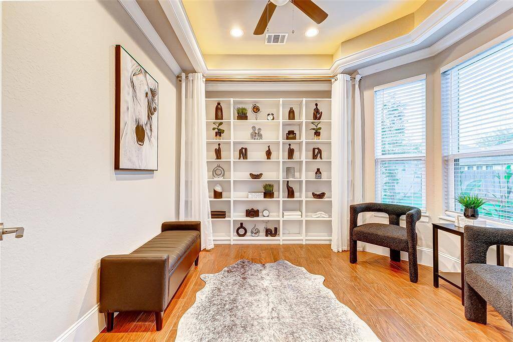 The office/study combines functionality with style, offering a dedicated space for work or study.