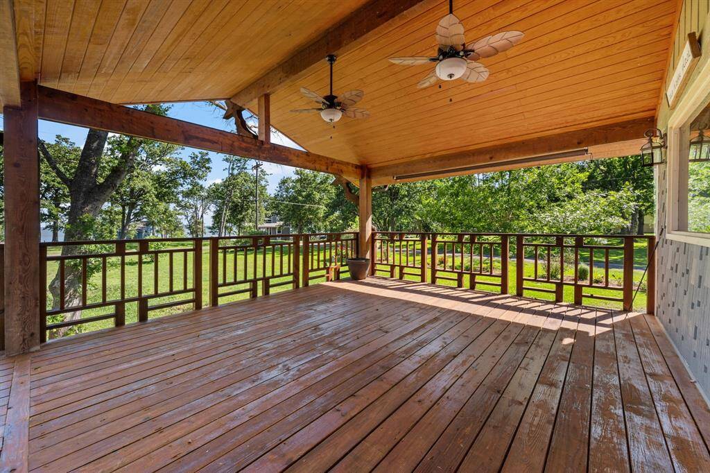 Covered side of the L shaped deck also offers water views.